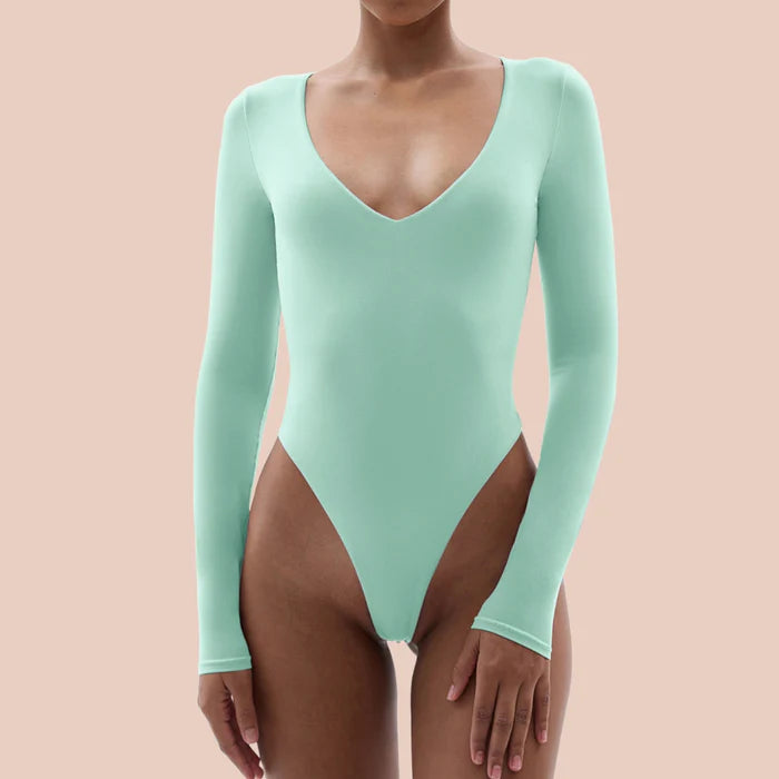 Body Modelador -  Manga Longa deconte em V