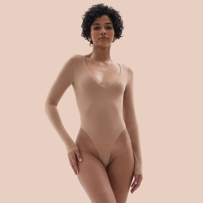 Body Modelador -  Manga Longa deconte em V